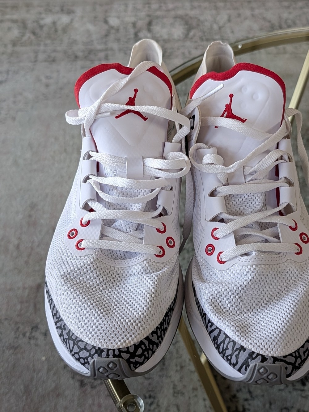 Jordan Men’s White Sneakers with Black & Red Accents - Picture 2 of 5